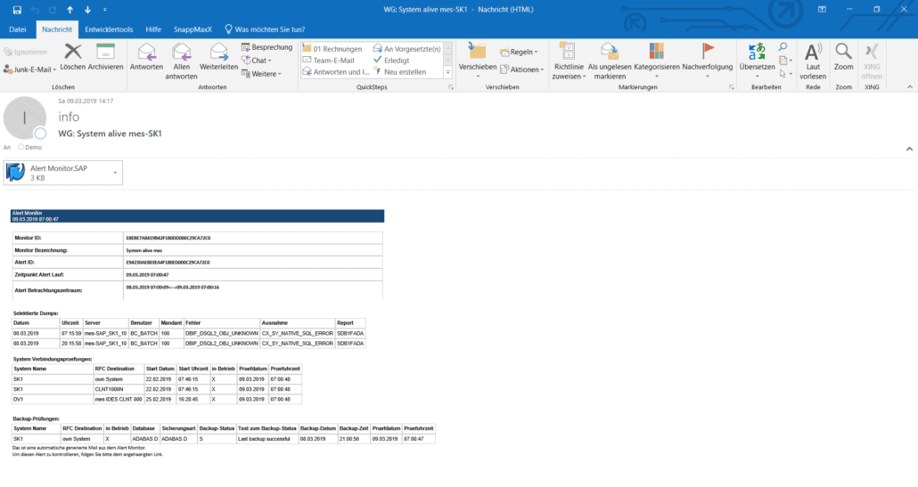 SAP Monitoring Notification via Mail