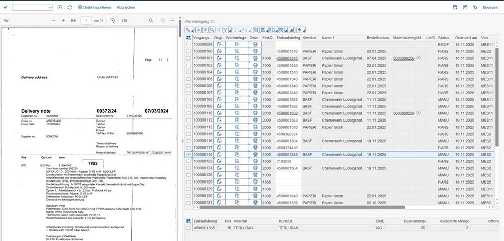 Exposición de las notas de entrega en la cabina