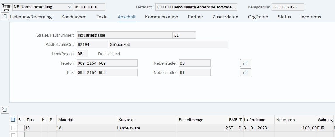 Auswahl von Lieferant und Material in SAP