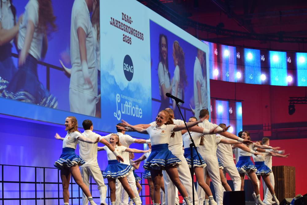 Show by the Luftflotte Carnival Society on stage at the DSAG Annual Congress 2026 in Cologne