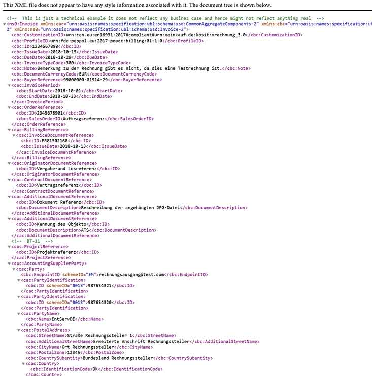 Ejemplo XML de SAP Xrechnung