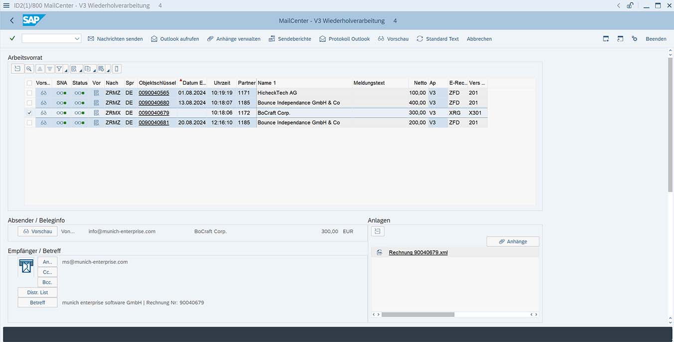 Procesamiento de repetición del centro de correo SAP Developer