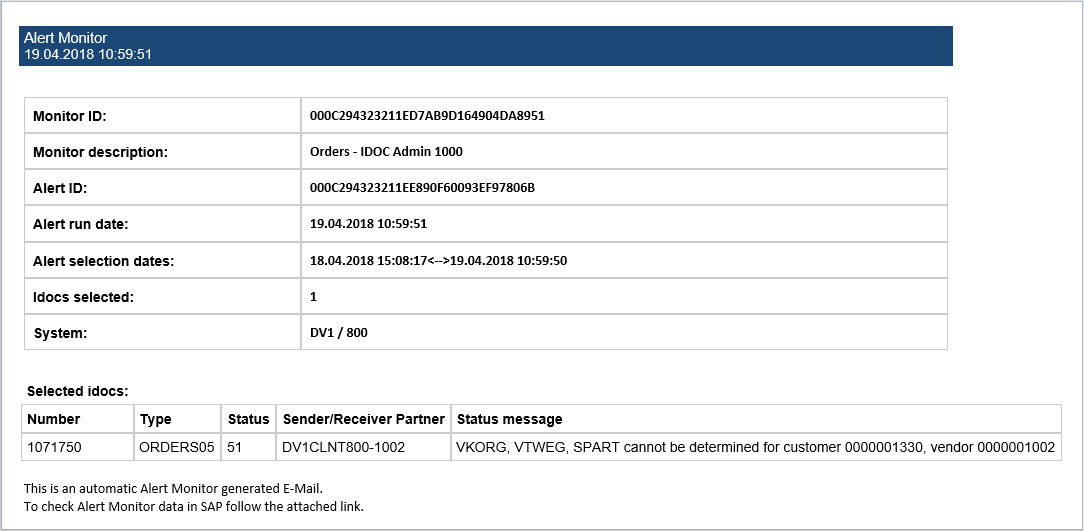 Notificación de monitor de IDOC de SAP del empleado por correo