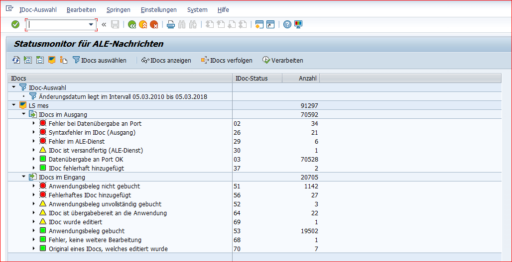Monitor de estado de modificación de status de IDOC de SAP para captura de pantalla de mensajes ALE