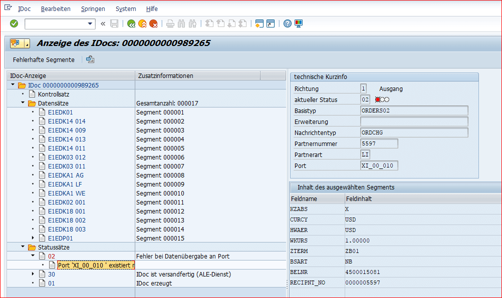 SAP IDoc Status ändern - Statusmonitor IDoc Detail Anzeige Screenshot