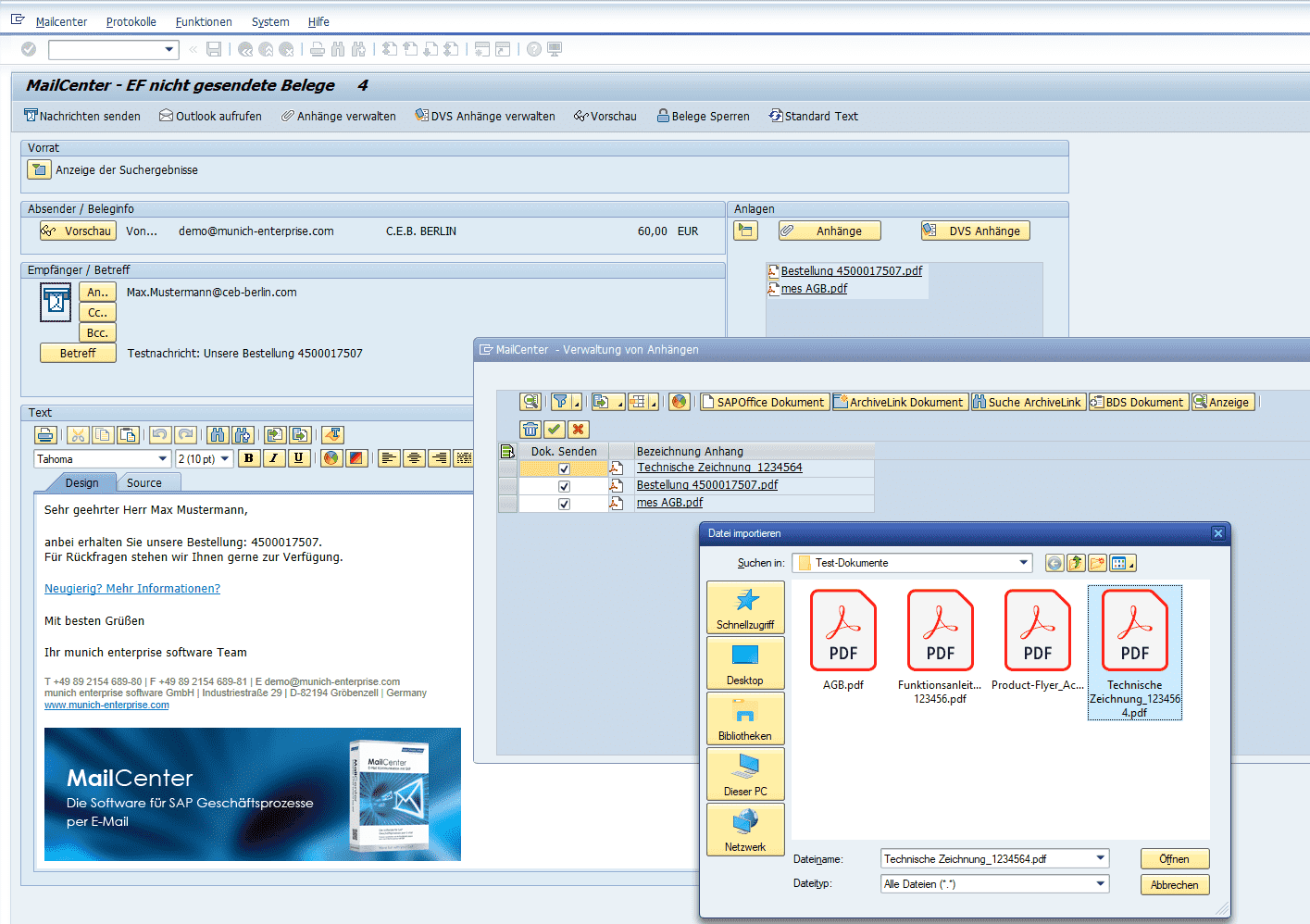 SAP Mail Anhang hinzufügen und versenden Screenshot