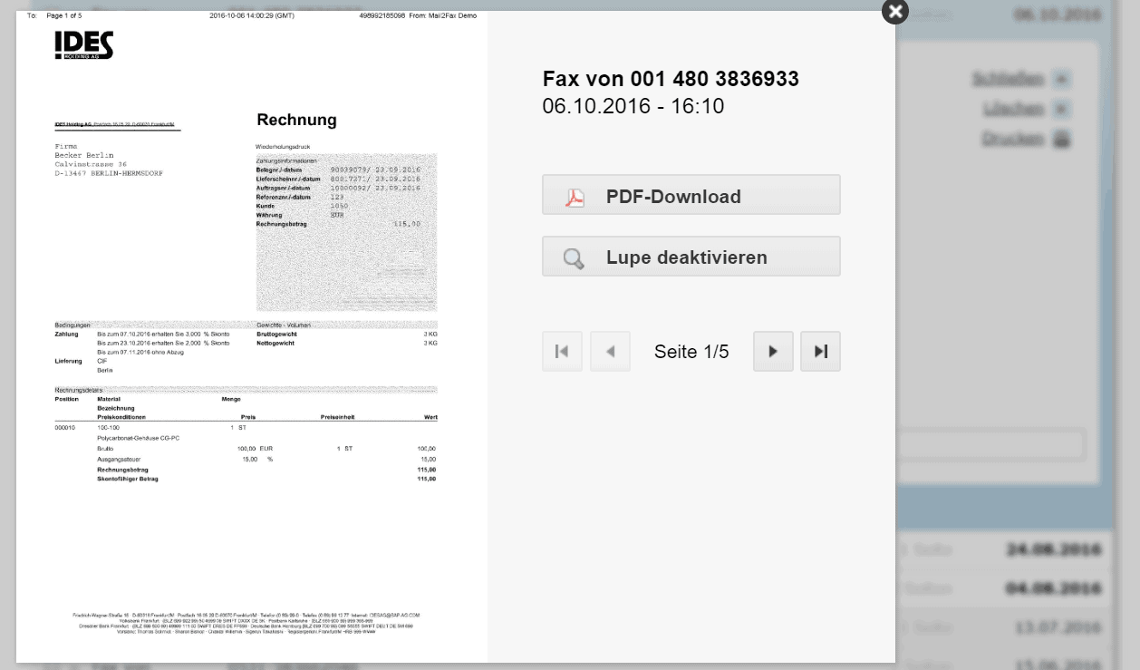 Gesendetes Fax aus SAP