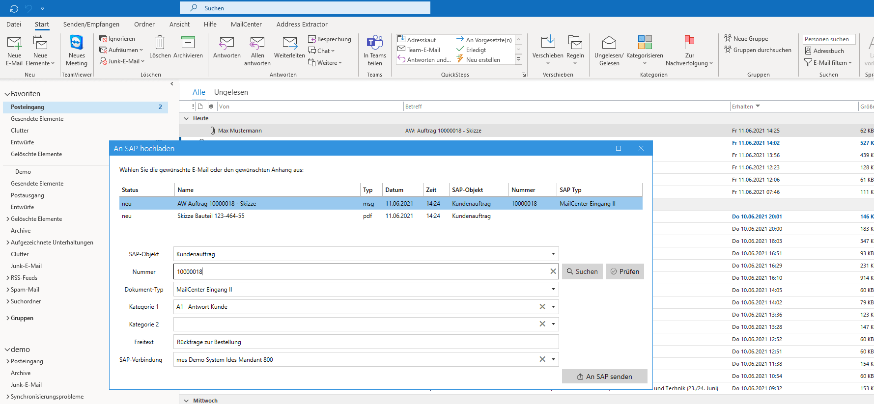 SAP Outlook Screenshot from Microsoft Office